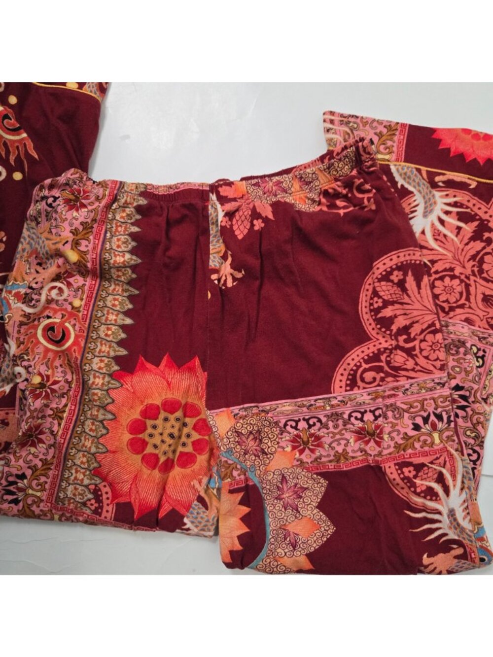 Johnny Was Size L Dragonia Lounge Pants Eclectic Dragon Mandala Pull-On Cropped - Picture 5 of 8